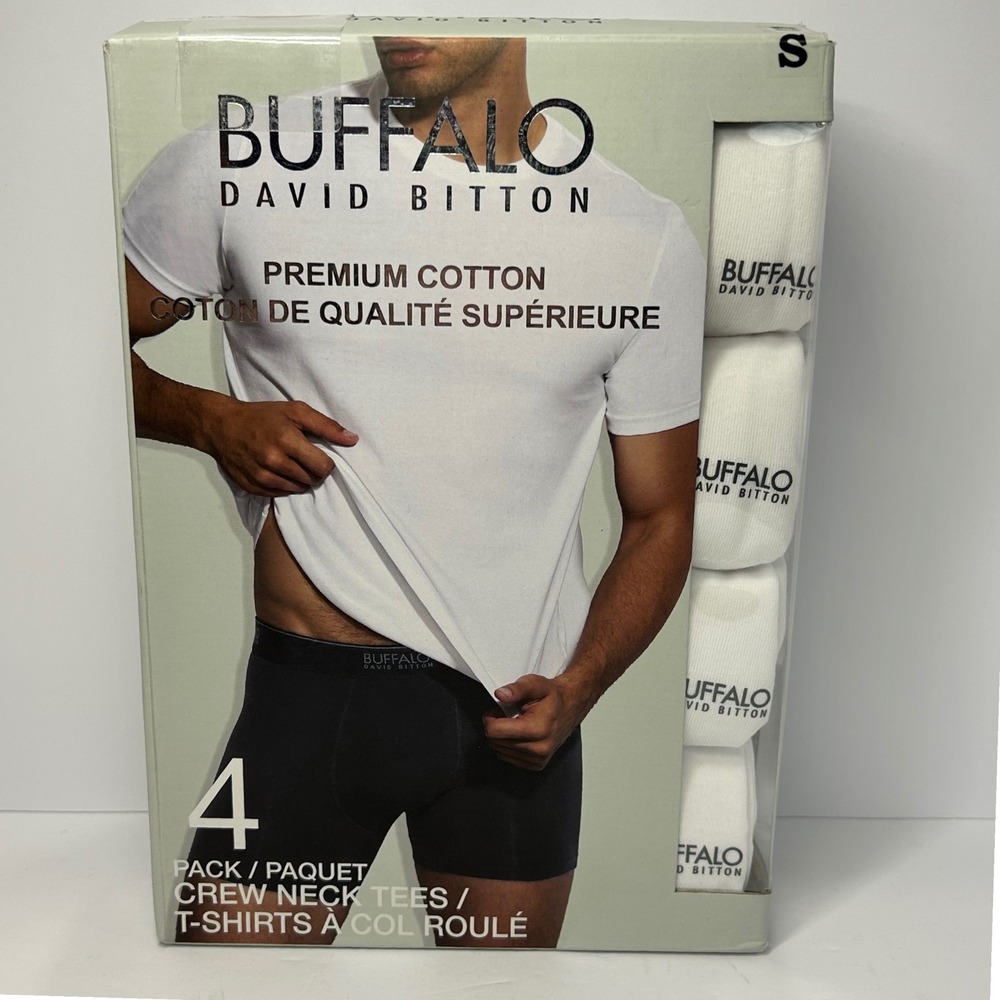 Buffalo David Bitton Mens 4 Pack Premium Cotton Crew Neck Tees White Small New